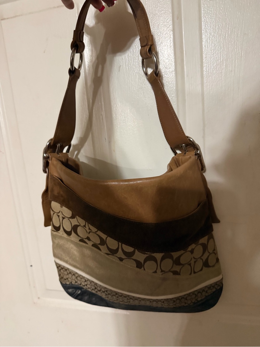 Coach Patchwork Signature Shoulder Bag in Tan, Brown